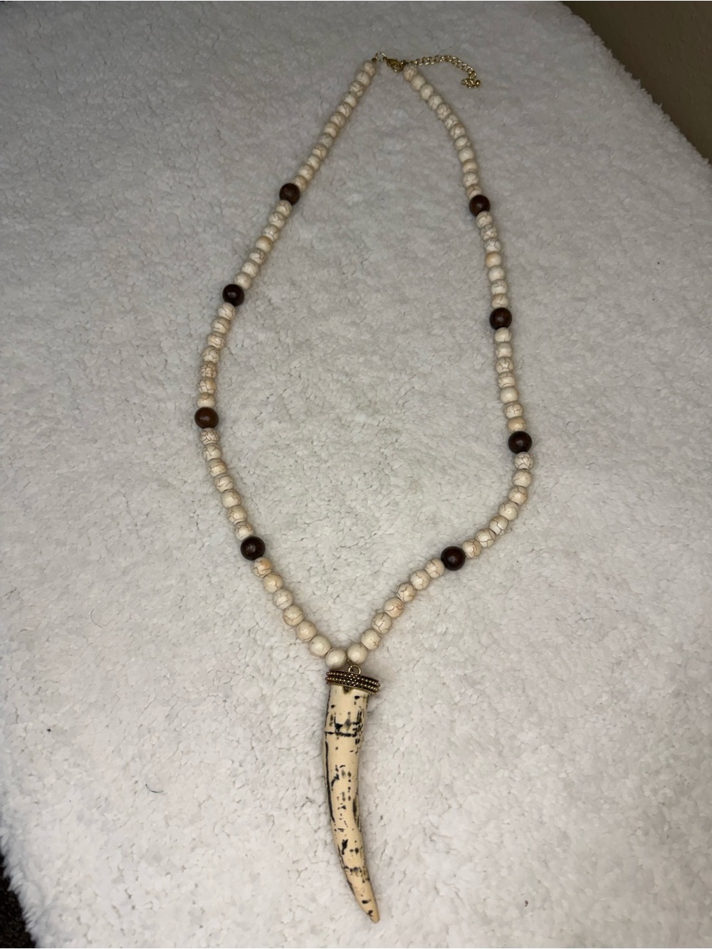 Ivory Beaded Horn Pendant Necklace - Unbranded